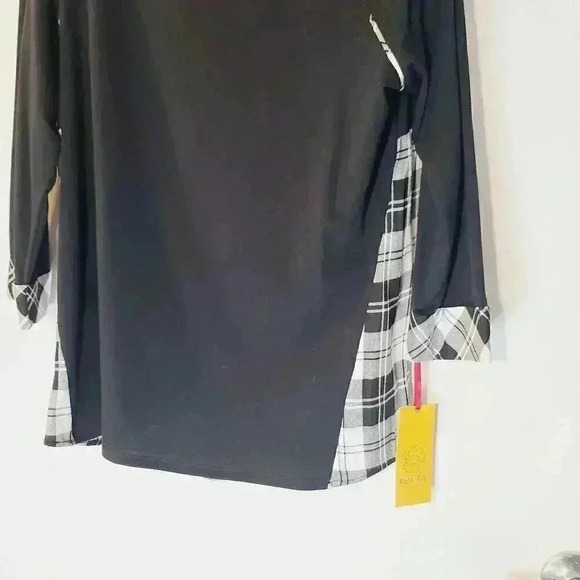 Ruby Rd. NWT Black Plaid 3/4 Sleeve Pullover Top Tunic Sz M - Picture 5 of 6